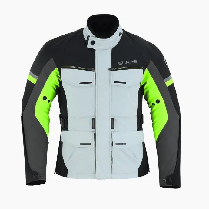 Accel Grey Black Fluo Touring Motorcycle Jacket front View