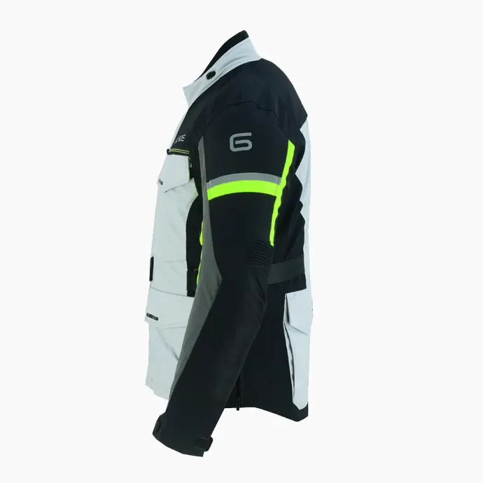 Accel Grey Black Fluo Touring Motorcycle Jacket side View