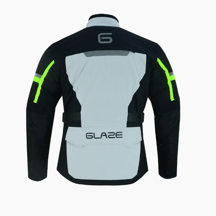 Accel Grey Black Fluo Touring Motorcycle Jacket Back View