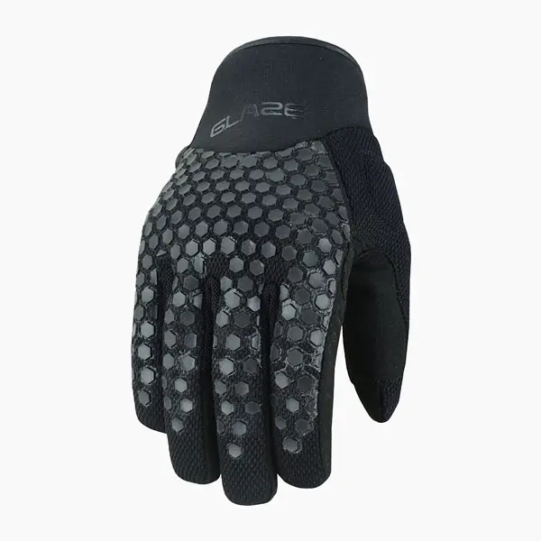 Talon BLK off-road motorcycle gloves – 3/4 front view – black with dark grey honeycomb protection – textile synthetic