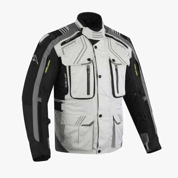 Aventro White Black Grey Touring Motorcycle Jacket 3/4 View