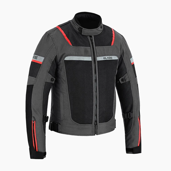 Caliber Black Grey Red Mesh Motorcycle Jacket 3/4 View