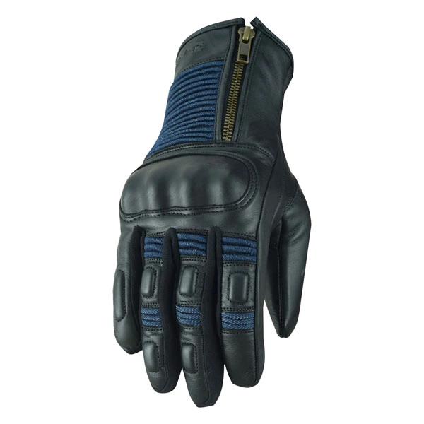 Cadero black and blue leather motorcycle gloves front view
