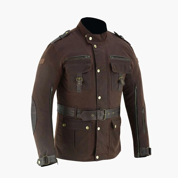Apollo brown motorcycle jacket 3/4 front view
