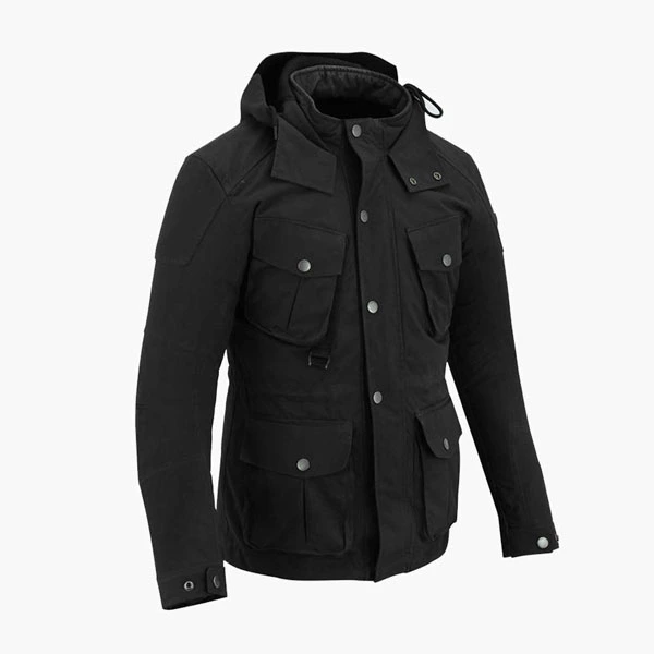 Urbanflex black motorcycle jacket 3/4 front view