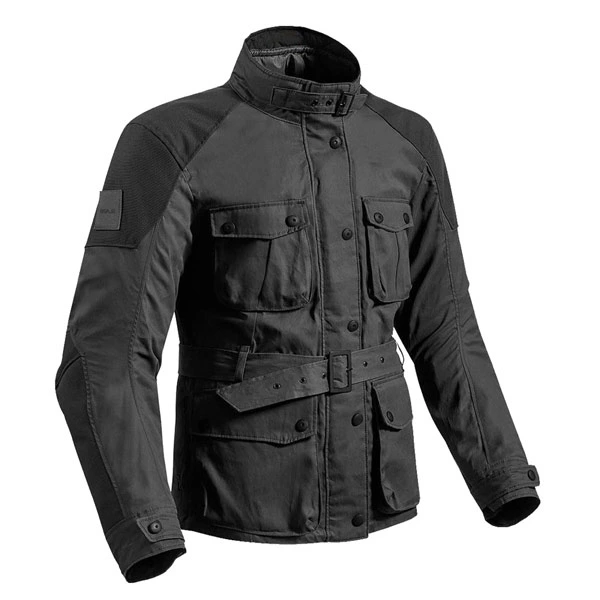 Metriq2 black motorcycle jacket 3/4 front view