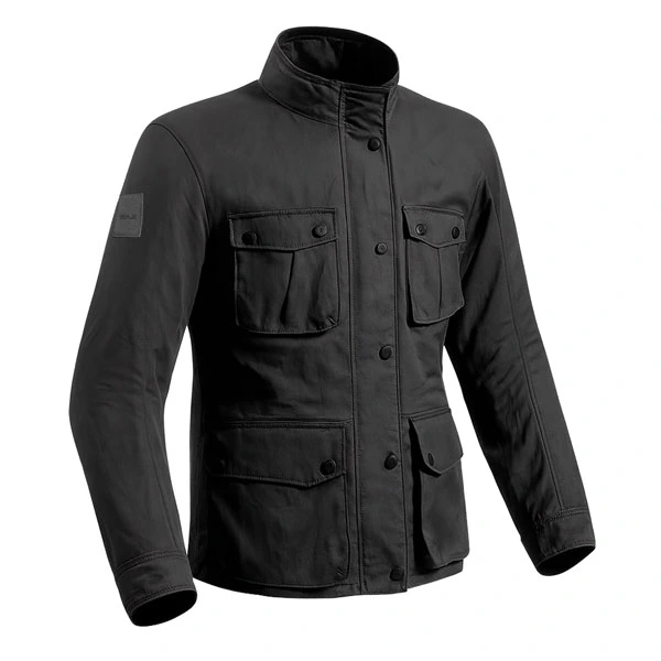 Metriq black motorcycle jacket 3/4 front view