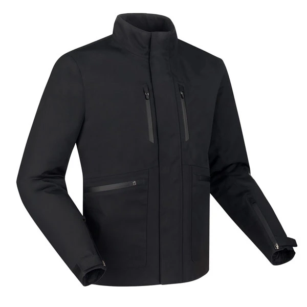 Rivano black motorcycle jacket 3/4 front view