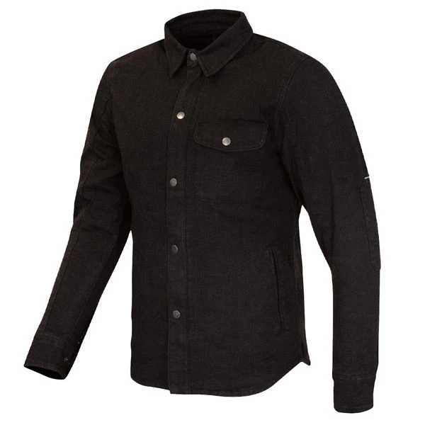 Armora X black motorcycle riding shirt – 3/4 front view – Kevlar lined protective shirt