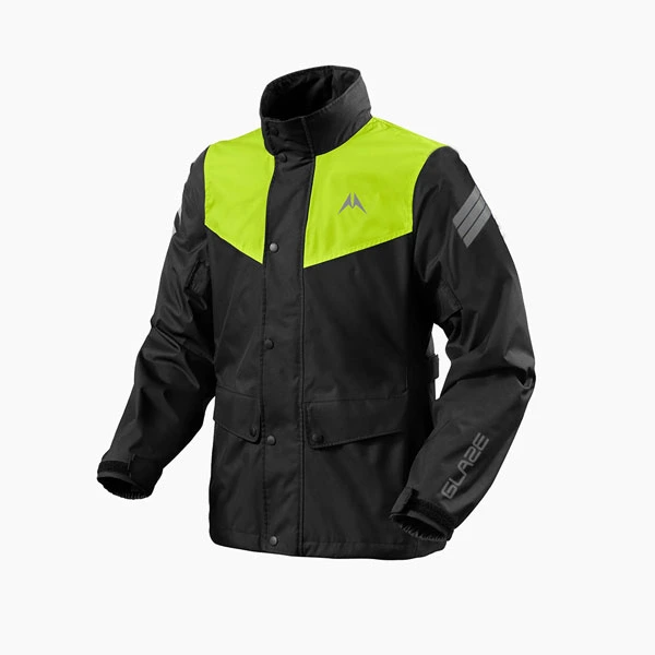 StormRider Black Hi-Viz Motorcycle Rain Jacket – 3/4 Front View