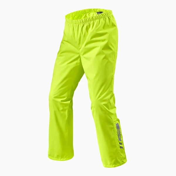 AquaDefend Neon Yellow Motorcycle Rain Pants – 3/4 Front View