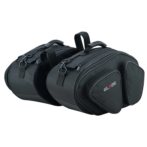 AdventureRoll Black Motorcycle Saddle Bags – 3/4 Front View