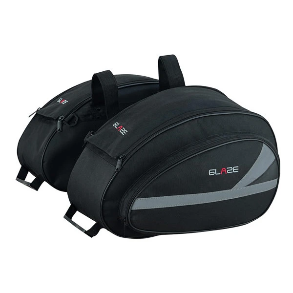 SummitPack Black Motorcycle Saddle Bags – 3/4 Front View
