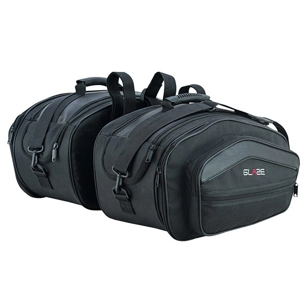 TerraGear Black Motorcycle Saddle Bags – 3/4 Front View