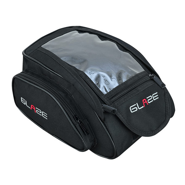 ShadowPack Black Motorcycle Tank Bag – 3/4 Front View with Map Pocket