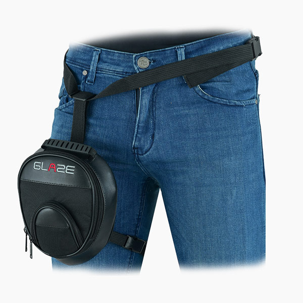 Trailblazer Black Motorcycle Hard-Shell Leg Bag – 3/4 View Thigh Pack