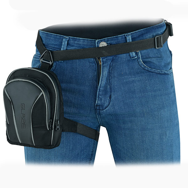 JourneyGear Black Motorcycle Leg Bag – 3/4 View Thigh Storage Pack