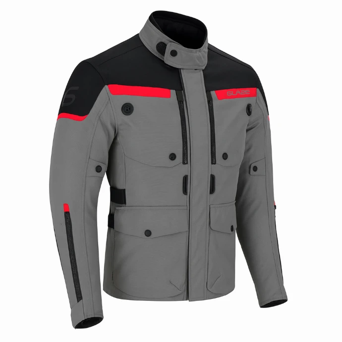 Alpine Grey Black Red Touring Motorcycle Jacket 3/4 View