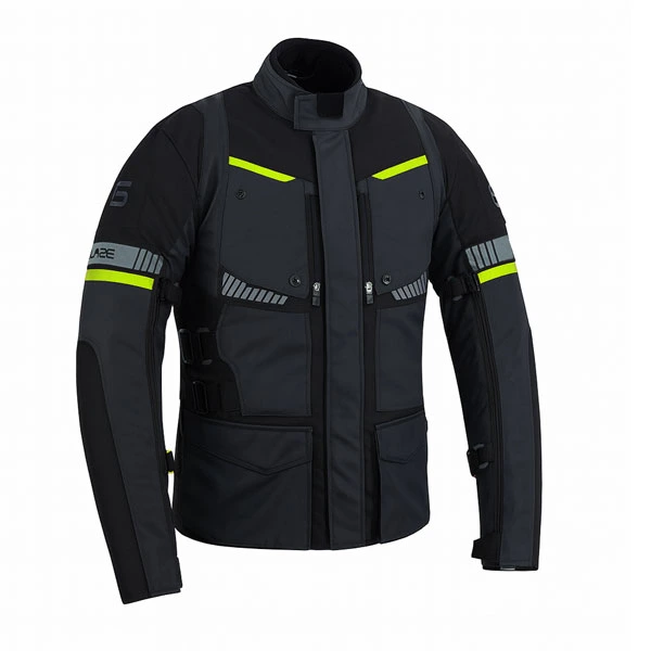 adventurer Black Dark Grey Neon Touring Motorcycle Jacket 3/4 View