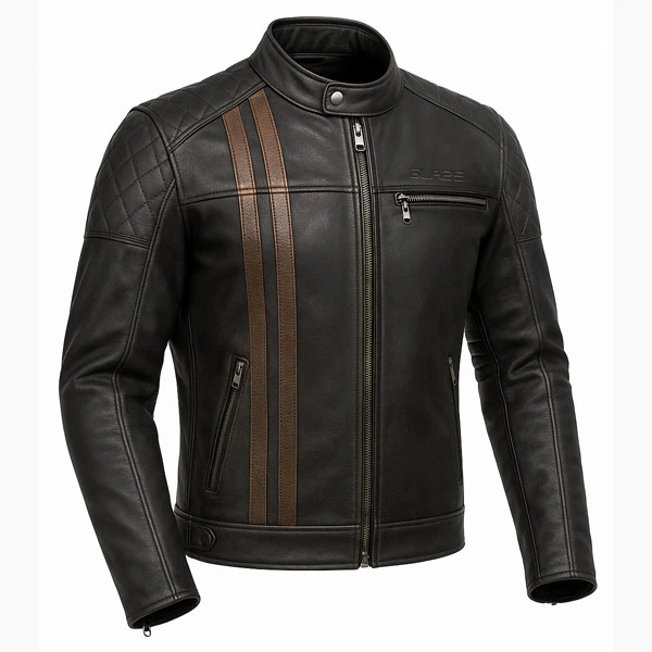 Retro Stride Black Leather Motorcycle Jacket 3/4 View