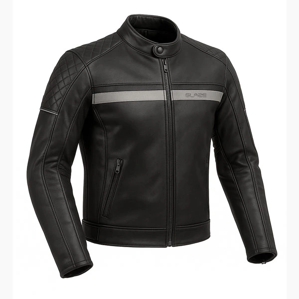 Midnight Black Leather Motorcycle Jacket 3/4 View