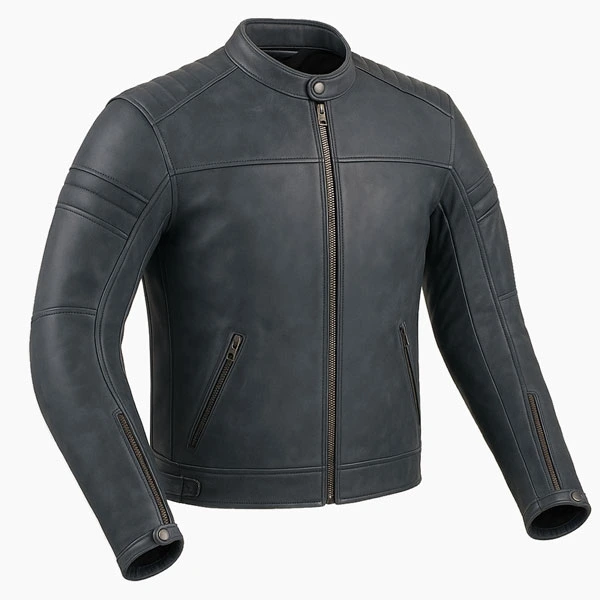 Vintage Grey Leather Motorcycle Jacket 3/4 View