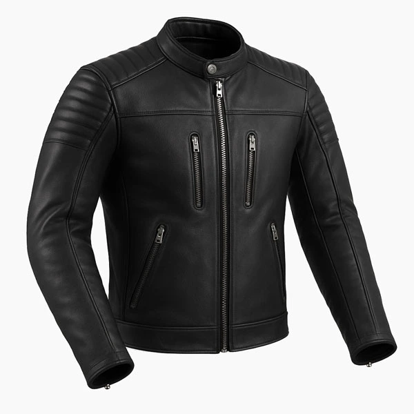 Aggressor Black Leather Motorcycle Jacket 3/4 View