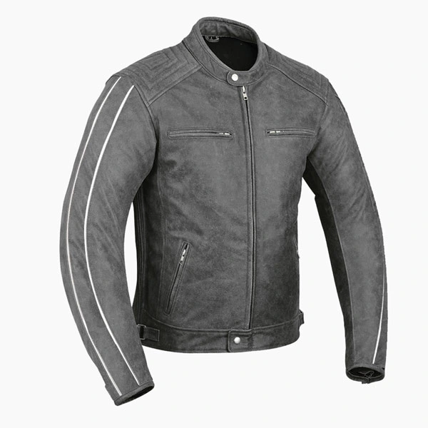 Nightfall Grey Leather Motorcycle Jacket 3/4 View