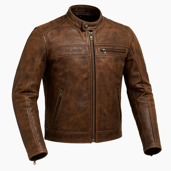 Distressed Brown Leather Motorcycle Jacket 3/4 View