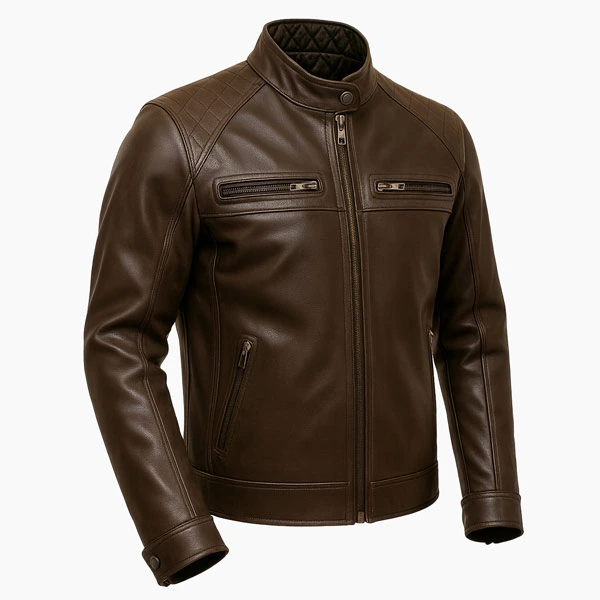 Vexus Brown Leather Motorcycle Jacket 3/4 View