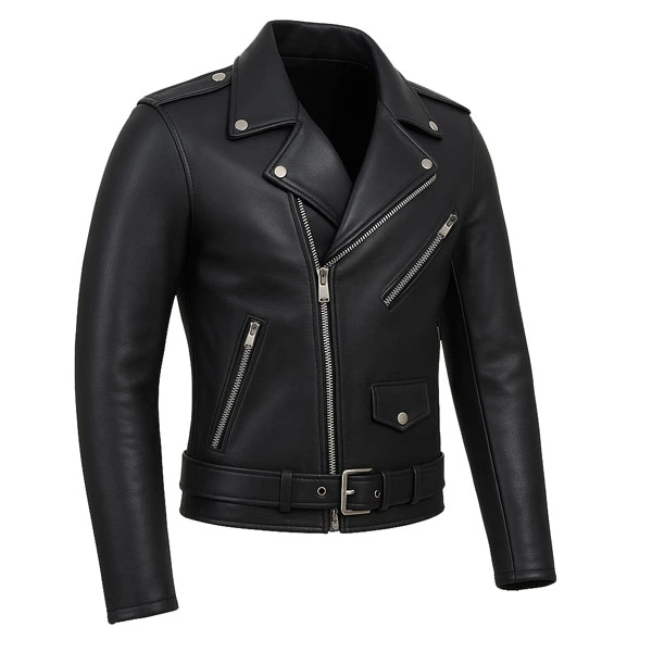 Legendary Black Leather Motorcycle Jacket 3/4 View