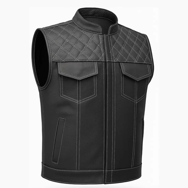 Patrol Black Leather Motorcycle Vest 3/4 View