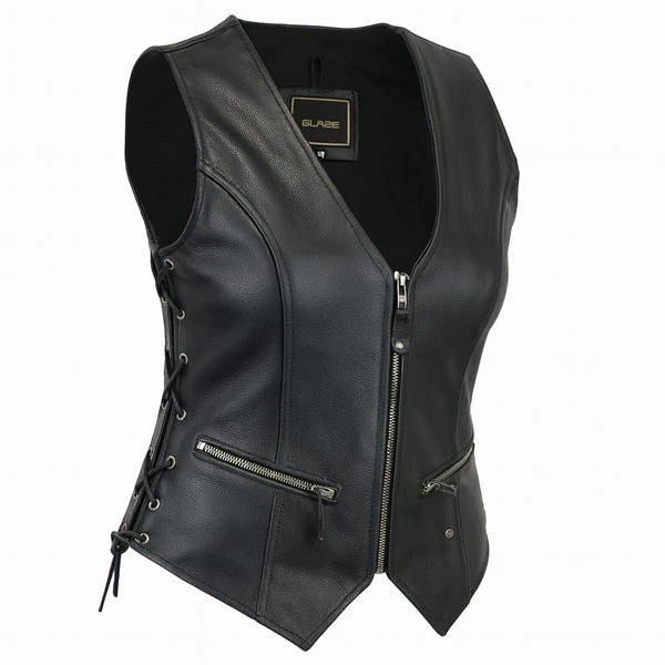 Contour Black Womens Leather Motorcycle Vest 3/4 View