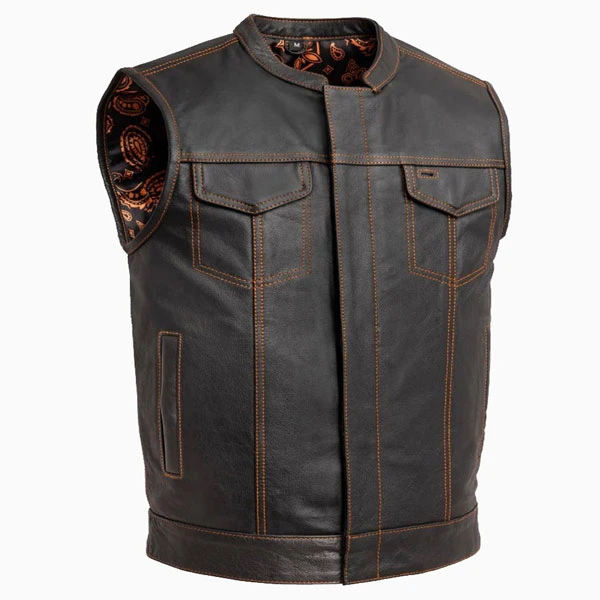 Forge Black Leather Motorcycle Vest 3/4 View