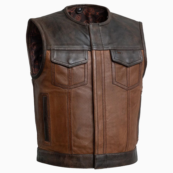 Ironclad Brown Black Leather Motorcycle Vest 3/4 View