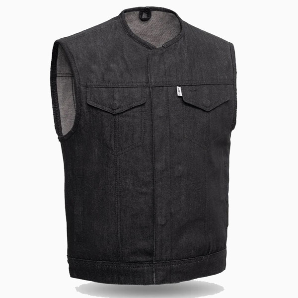 Driftlock Black Denim Motorcycle Vest 3/4 View