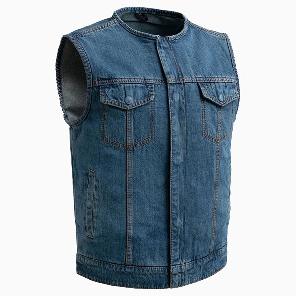 Waypoint Blue Denim Motorcycle Vest 3/4 View