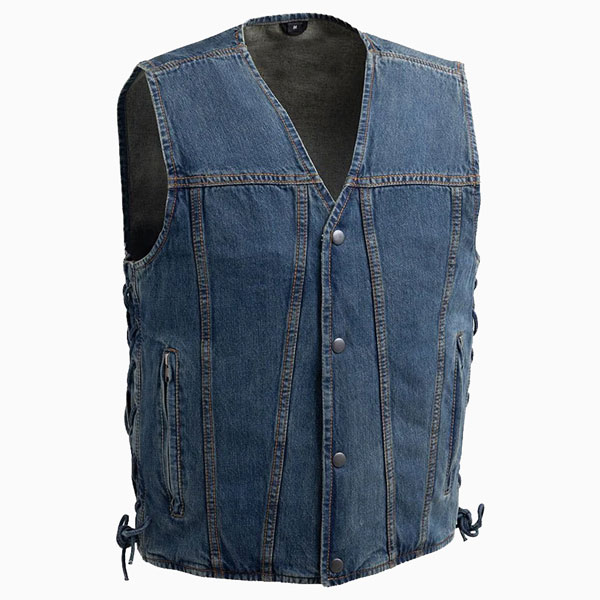 Rampart Blue Denim Motorcycle Vest 3/4 View