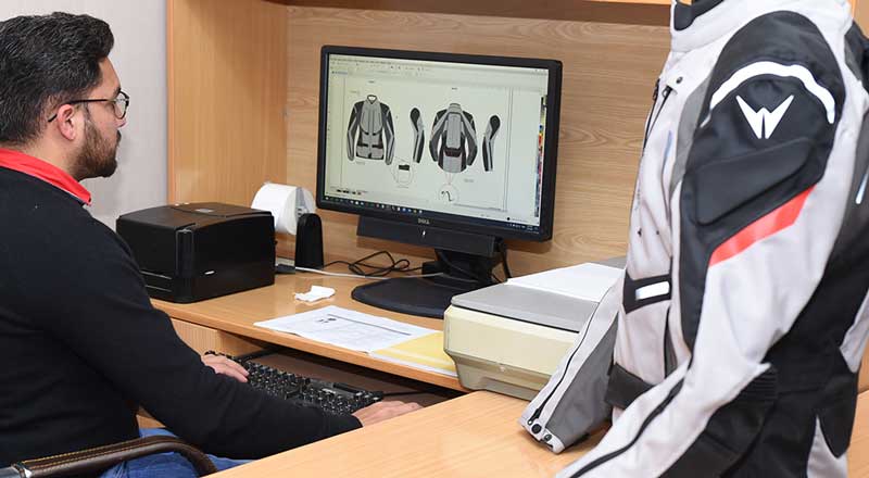 Motorcycle jacket design and development process at OEM manufacturing facility