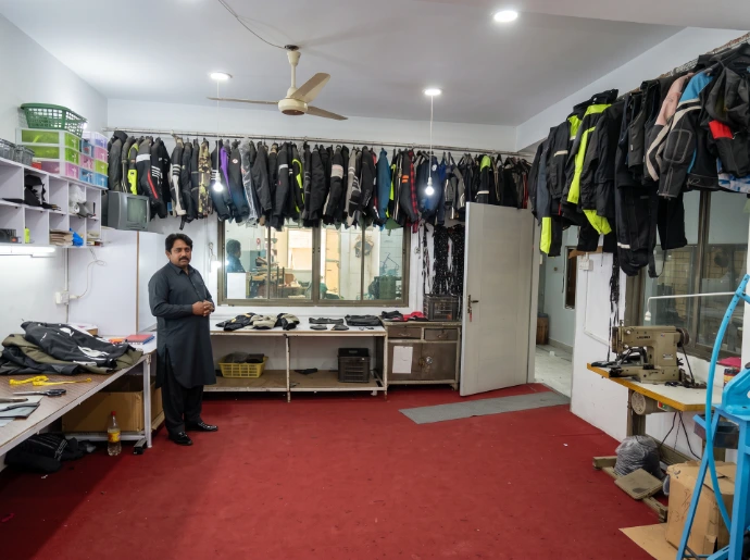 Motorcycle apparel sample development and prototyping department at Glaze MFG
