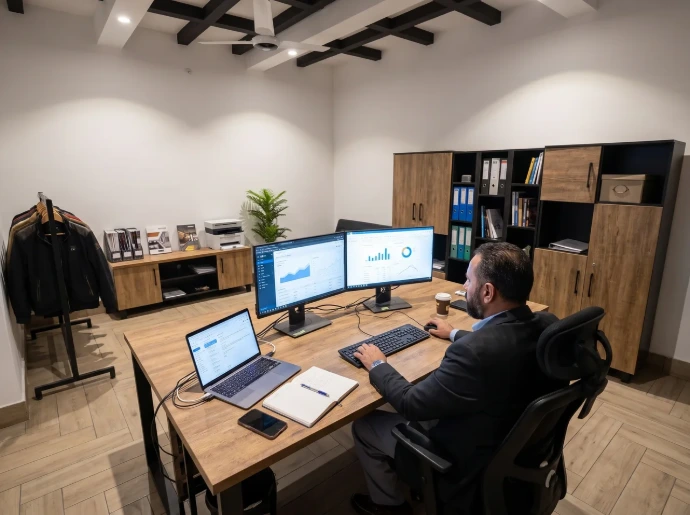 Founder office at Glaze MFG motorcycle apparel manufacturing company in Sialkot