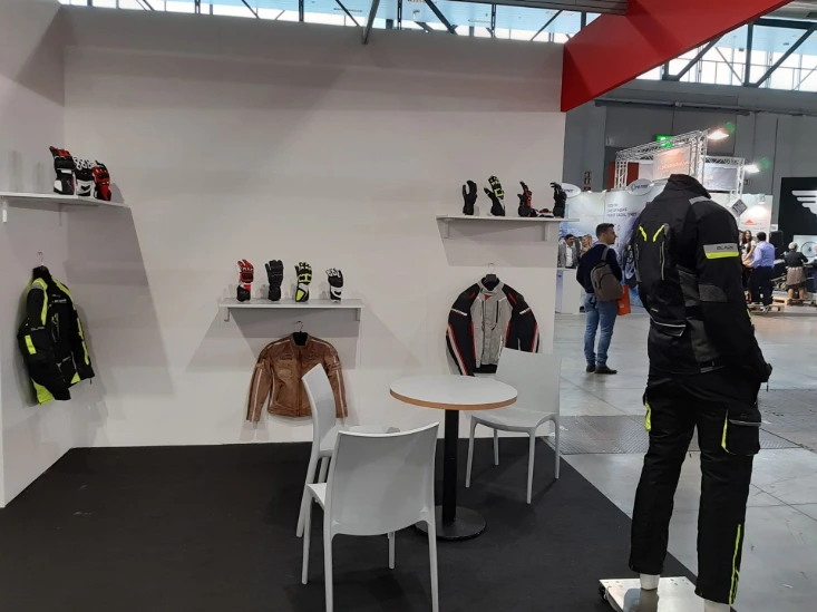 Glaze MFG motorcycle jackets and gloves displayed at EICMA 2018