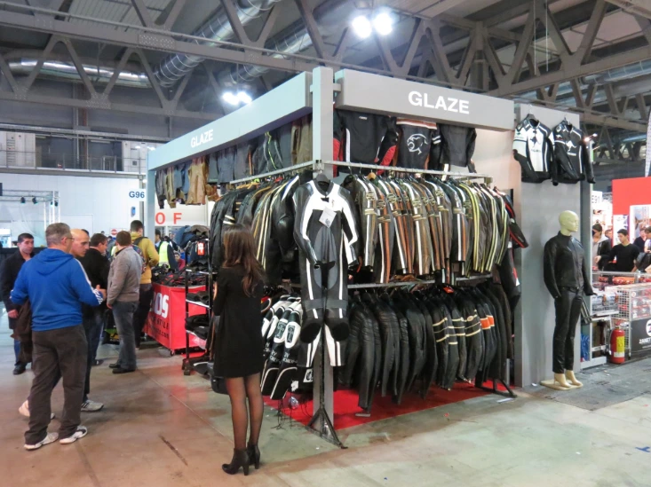 Glaze MFG motorcycle jackets riding suits and gloves displayed at EICMA 2022