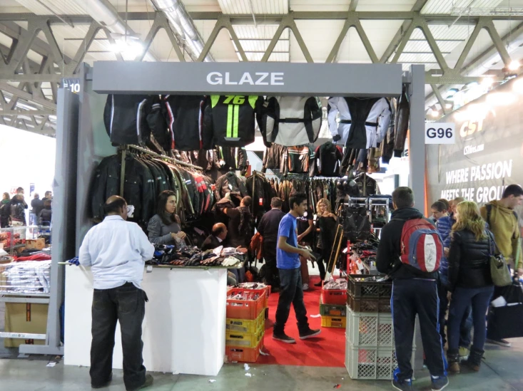 Glaze MFG motorcycle apparel exhibition stand at EICMA 2012 in Milan Italy