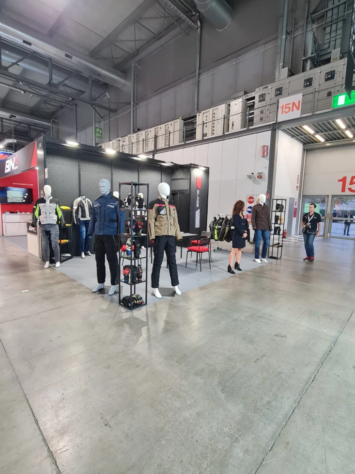 Glaze MFG motorcycle jackets pants and gloves displayed at EICMA 2022